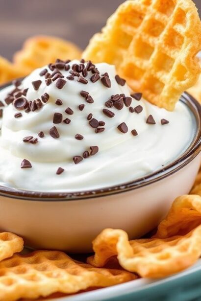 غمس كانولي كريمي لذيذ مع رقائق مخروط الوافل المقرمشة—حلوى إبداعية.