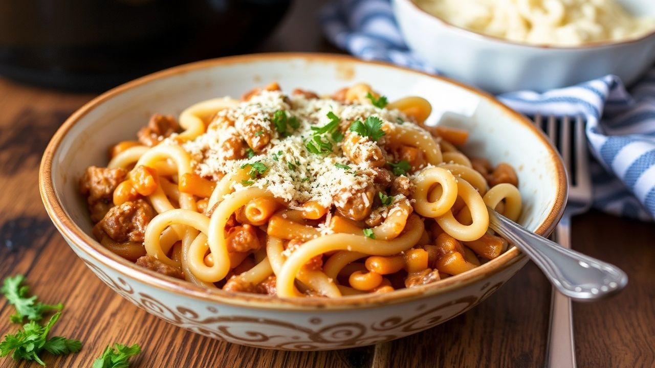 كسرولة قلبية من اللحم البقري والنوودلز، مريحة ولذيذة من كل لقمة، Comfort in Every Bite