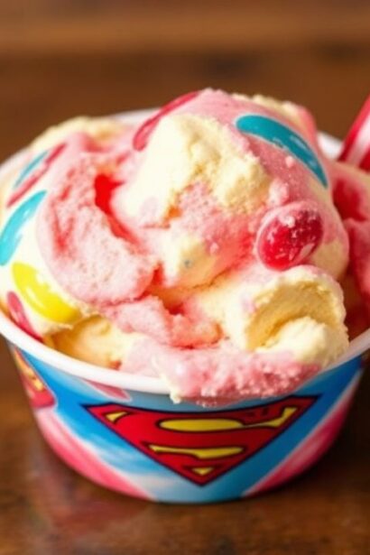 آيس كريم سوبرمان الملون من إبداع Midwest، يجسد كلاسيكاً حلوًا بنكهة مميزة.