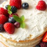 كعكة ملائكية هشة وخفيفة مع كريمة كريمية وتوت طازج، Heavenly Fluffy Angel Food Cake with Fresh Berry Bliss