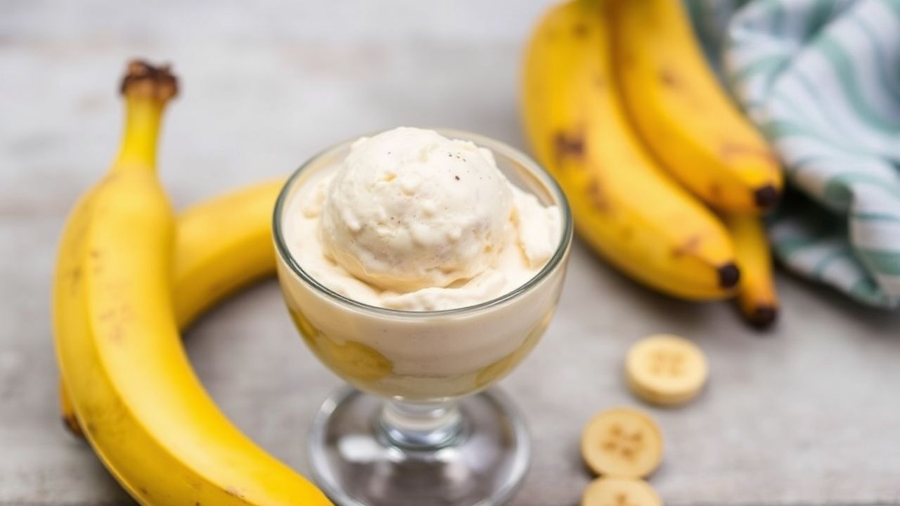 قوام آيس كريم موز صحي ناعم بنكهة “nice cream” كريميّة ولذيذة.