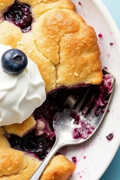 كعكة التوت الأزرق المخبوزة بشكل كلاسيكي مع فتات ذهبي ولون أزرق فاتن، بجو من Bliss