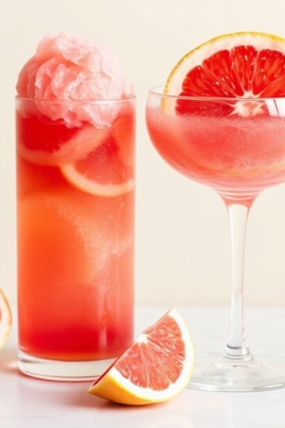 SORBET وردي من الجريب فروت مع لمسة حمضيات، خالٍ من الكامباري—زيت زاهي ومنعش.