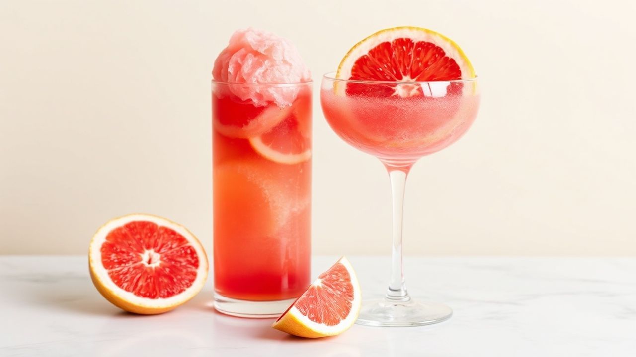 SORBET وردي من الجريب فروت مع لمسة حمضيات، خالٍ من الكامباري—زيت زاهي ومنعش.