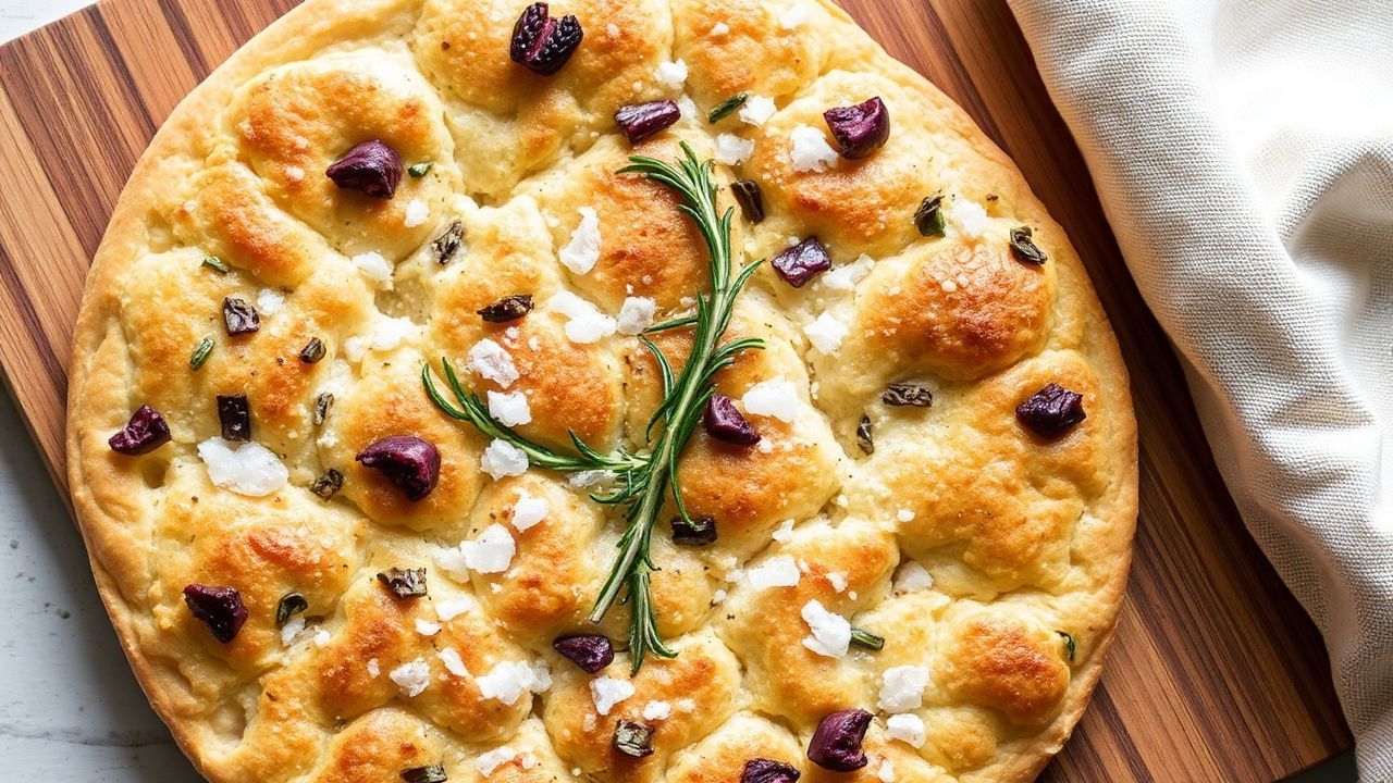 صورة خبز فوكاتشيا بالروزمارين بدون عجن مع ملح بحري متقشر، يجعلها Effortless No-Knead Flaky Sea Salt
