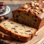 رغيف كعك التمر والتوابل والجوز العطري دافئ ومغزول، لقطة شهية من الداخل، irresistible aromatic spiced date walnut loaf