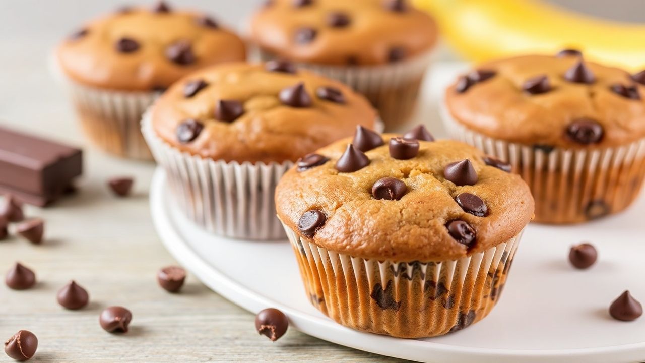 مخبوزات كب كيك خبز الموز بالشوكولاتة تشبه وصفة “Delicious Simple Chocolate Chip Banana Bread Muffins Recipe”