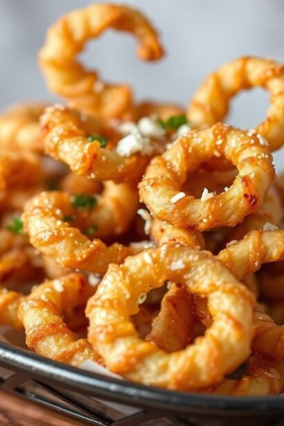 قالب مقرمش من حلقات الكالاماري المقلية، “Crunchy Delight” بنكهة ذهبية تجمع بين الفن والعلم.