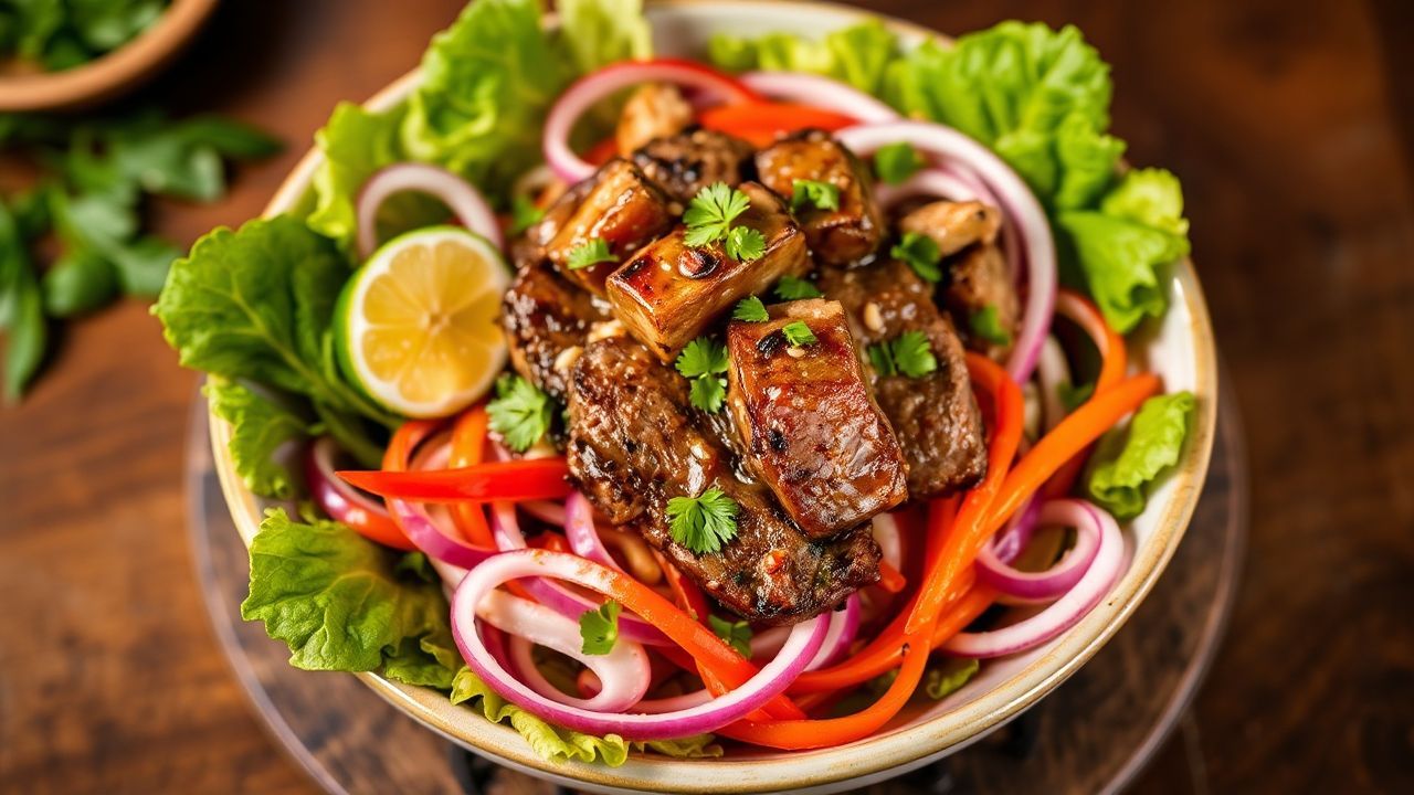 سلطة شريحة سمك بصلصة تايلاندية “Crying Tiger Steak” تفيض بنكهة قوية وعصرية