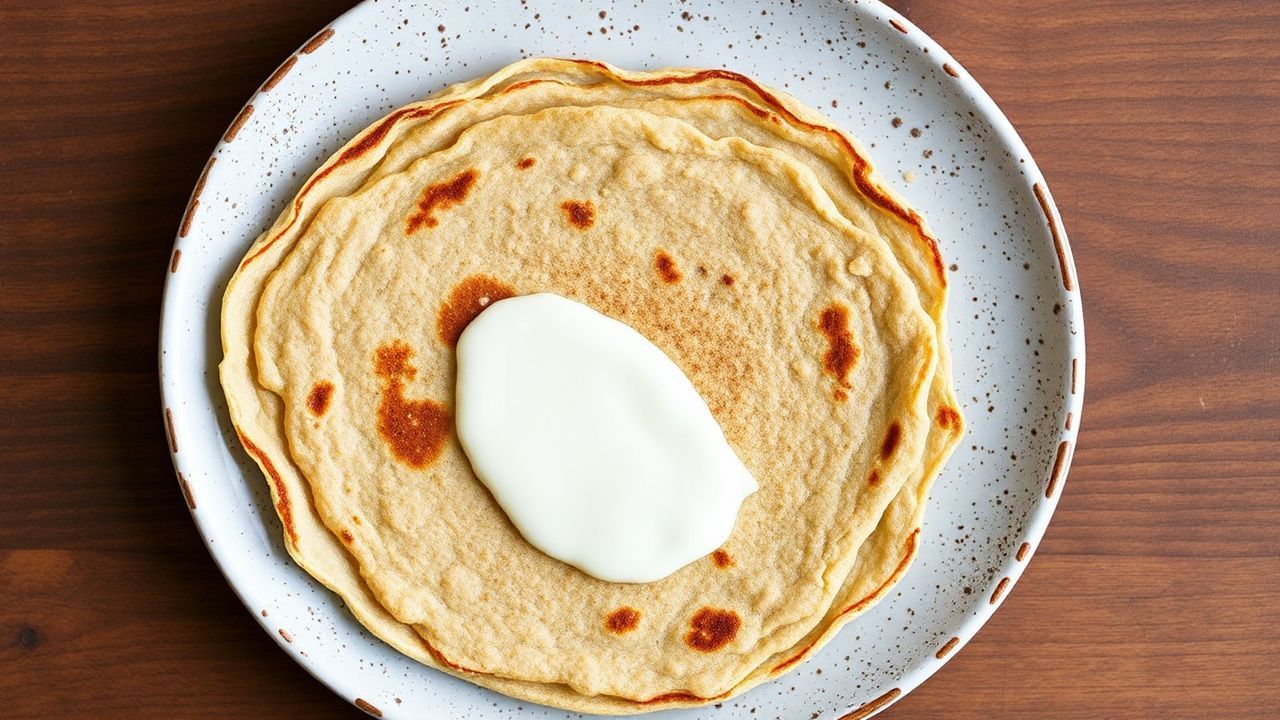 Healthy buckwheat galettes with crisp edges and lean filling, rustic rustic crepes on a plate.