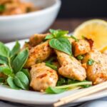 دجاج بالريحان التايلاندي الحار “Pad Krapow Gai” بجانب أرز دافئ ورشة كزبرة