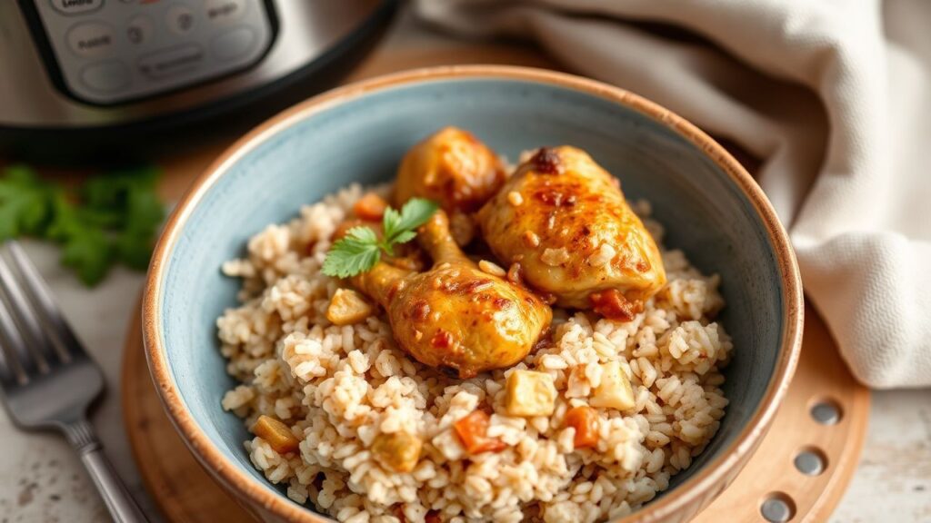 Instant Pot chicken and nutty brown rice in one pot