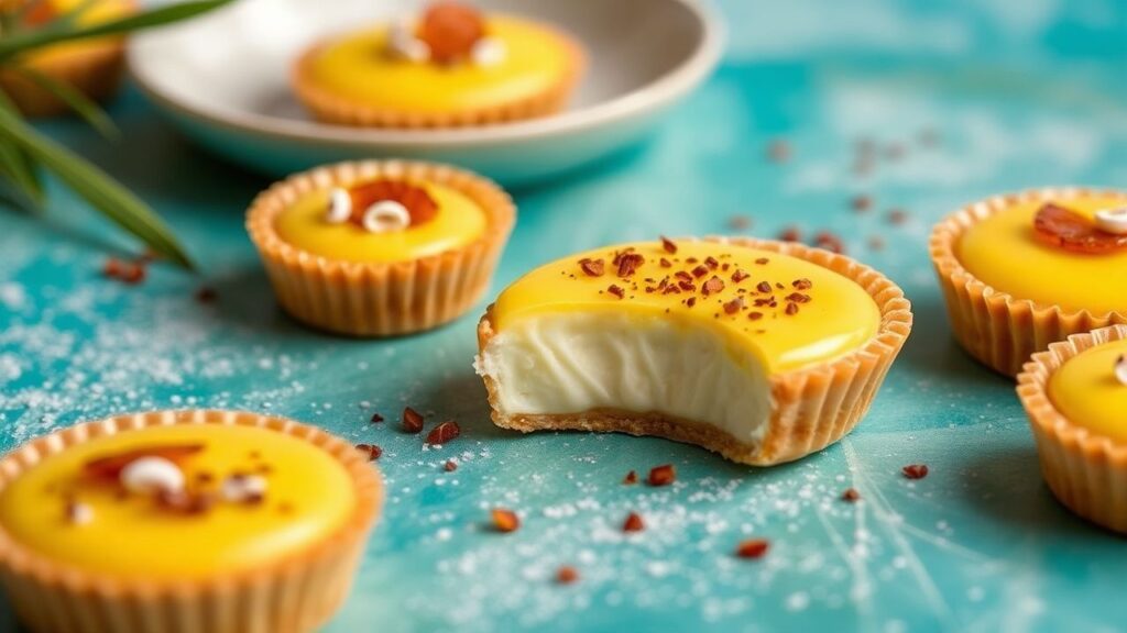 Quindim custard tarts with glossy golden surface