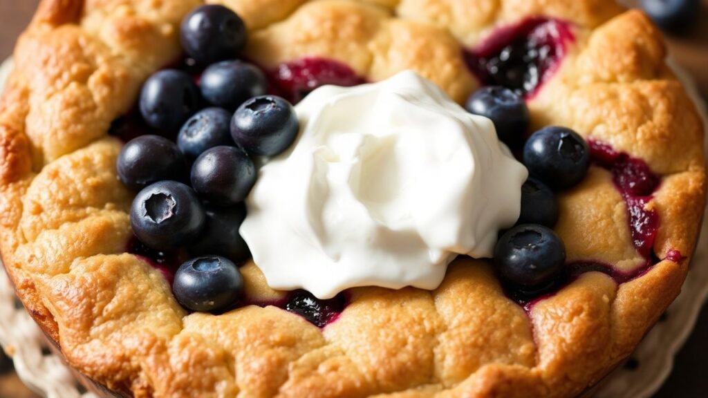Slice of blueberry buckle dessert showing crumb topping