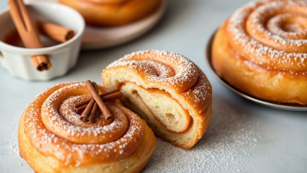 Cinnamon chimney cake spiral with caramelized sugar crust