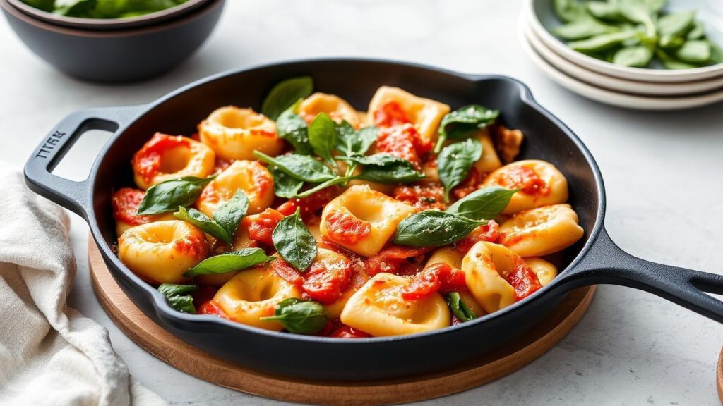 Ultimate one-pan creamy tomato tortellini with fresh spinach