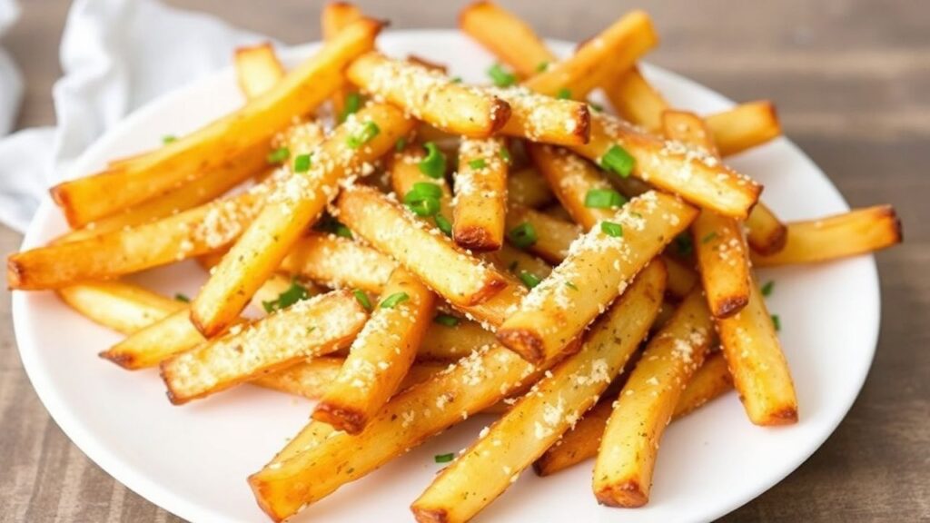 Garlic parmesan fries after air frying with herbs