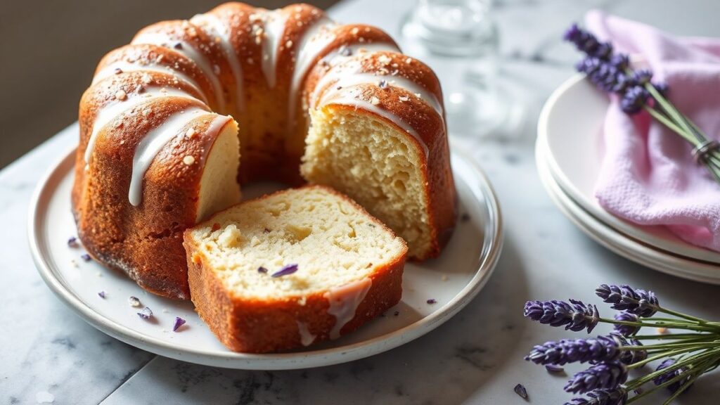 Finished aromatic vanilla and lavender pound cake loaf