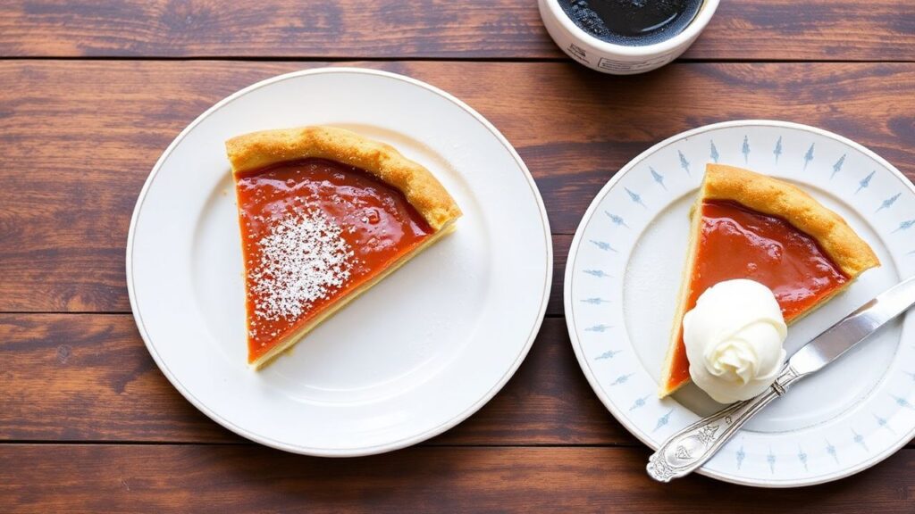 Golden treacle tart slice on a plate