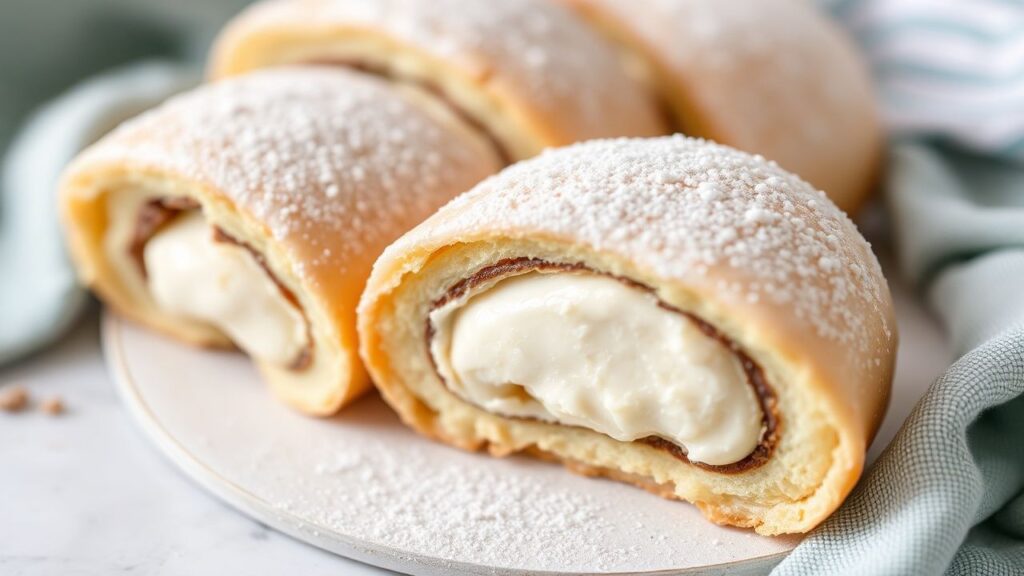 Fluffy sweet rolls filled with luscious creamy goodness, golden and ready to serve