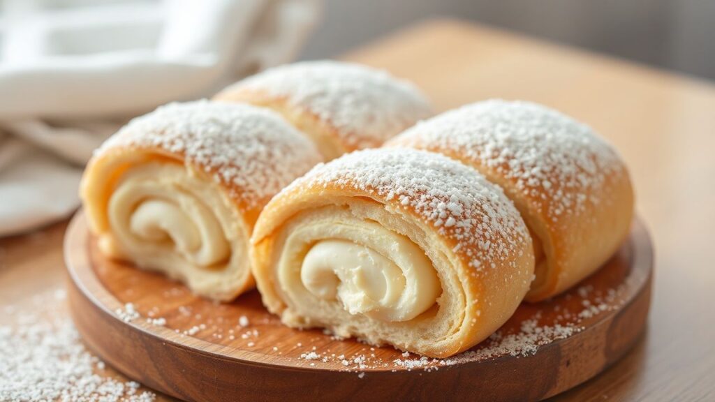 Fluffy sweet rolls filled with luscious creamy goodness with creamy centers, best enjoyed warm