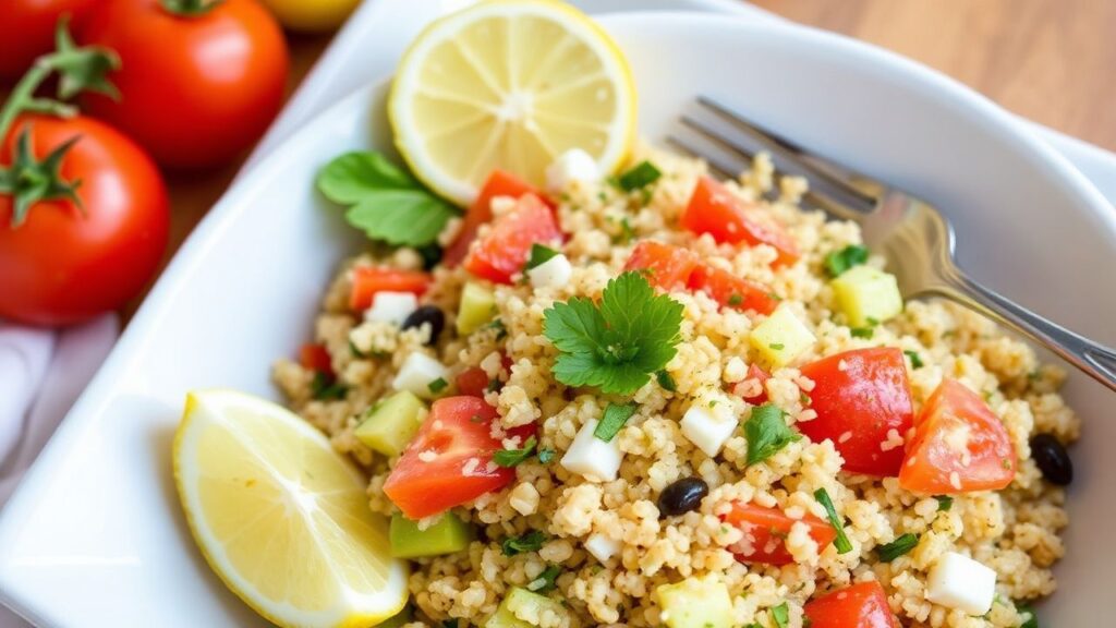 Zesty Lemon Greek Quinoa Salad served fresh for lunch or dinner