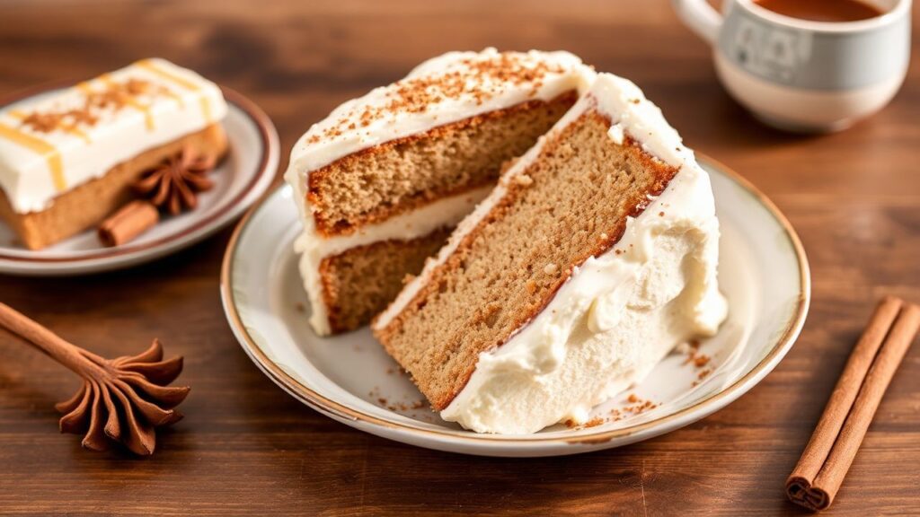 Frosted chai spice layer cake for serving