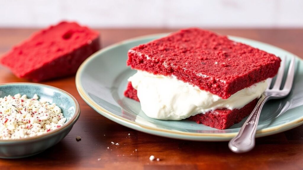 Red velvet ice cream sandwiches stacked and ready to serve