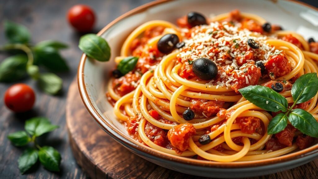 Pasta puttanesca: mزيج جريء من الأنشوفة والزيتون بنكهة جنوب إيطاليا