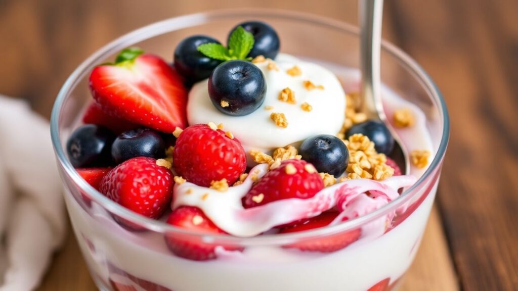 Greek yogurt parfait with berries and granola, health and flavor balance