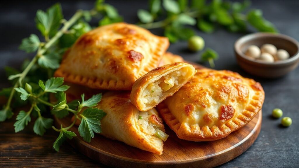 Golden crispy potato and pea turnovers with savory filling