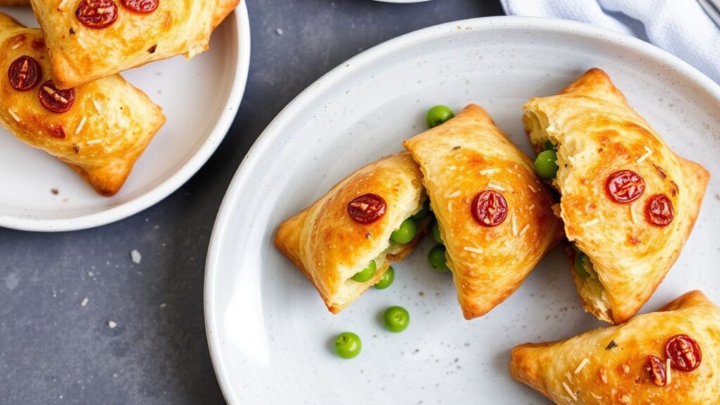 Golden crispy potato and pea turnovers