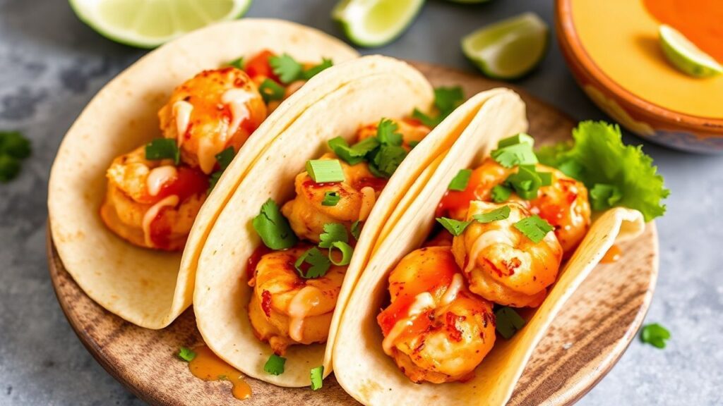15-minute bang bang shrimp with creamy spicy sauce and quick taco assembly.