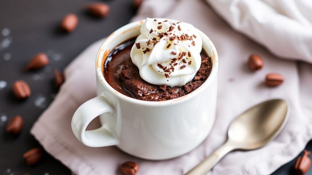 Chocolate mug cake variation with toppings