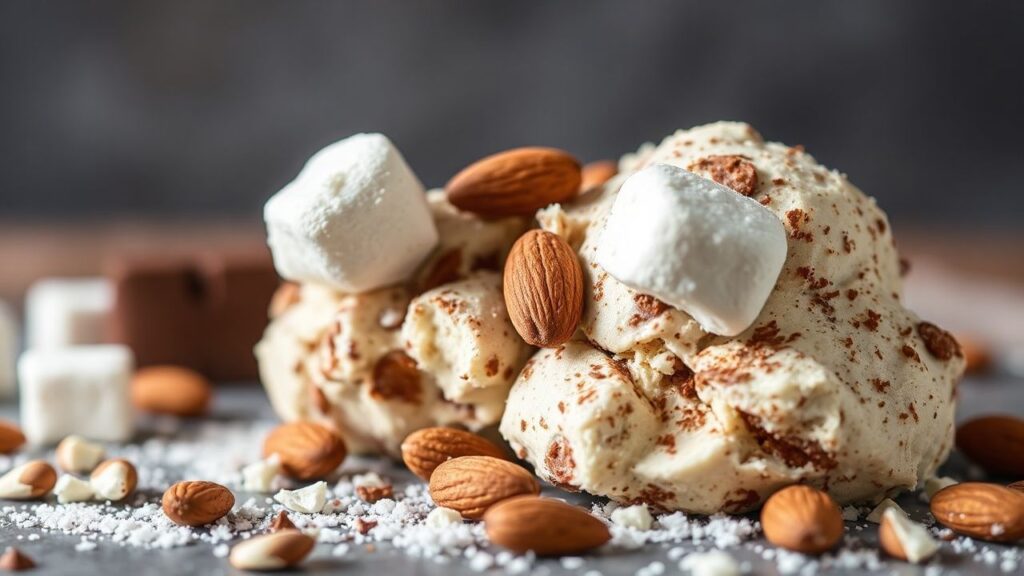 Rocky Road Delight with marshmallows and toasted almonds in every scoop