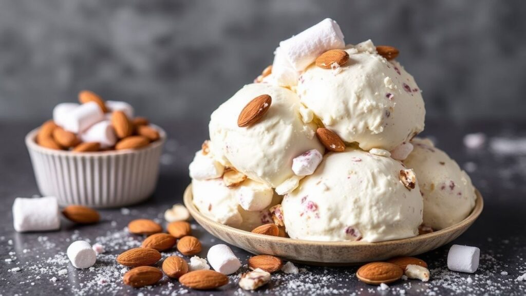 Rocky Road Delight with marshmallows and almonds set and ready to slice