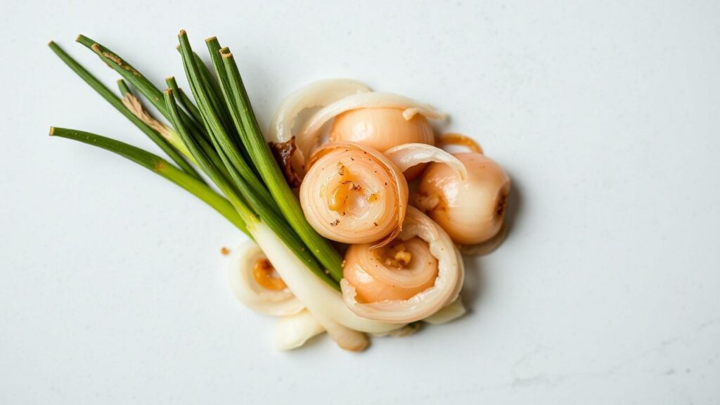 Bowl of sweet and sour cipollini onions with glossy glaze.