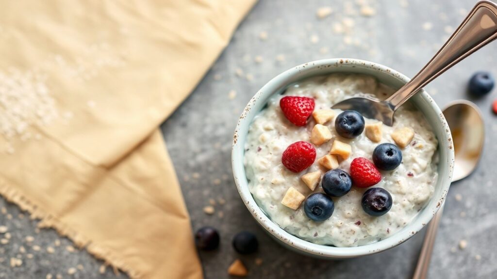 Overnight oats served with toppings in the morning