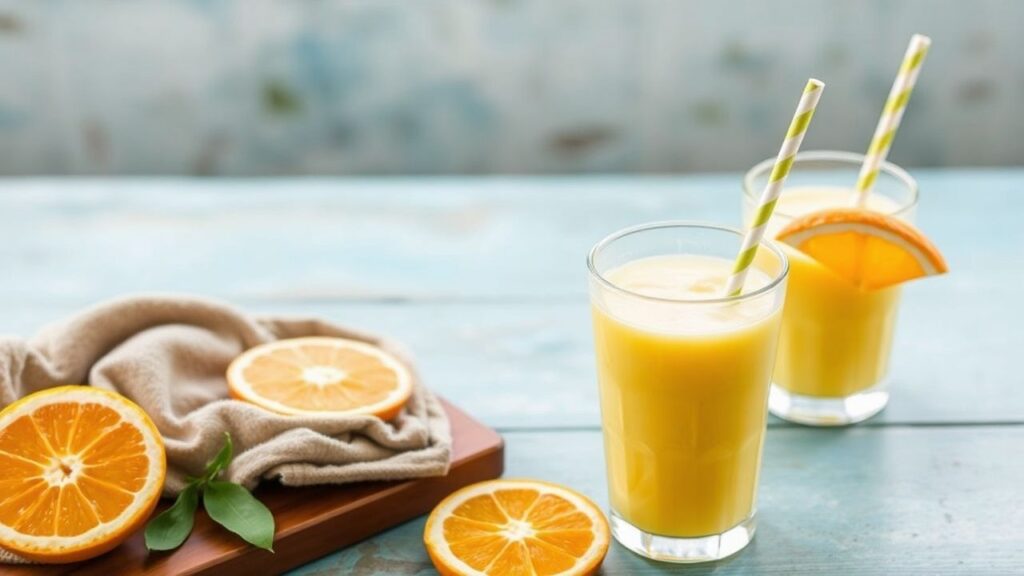 Homemade Orange Julius with creamy orange foam, ready to drink
