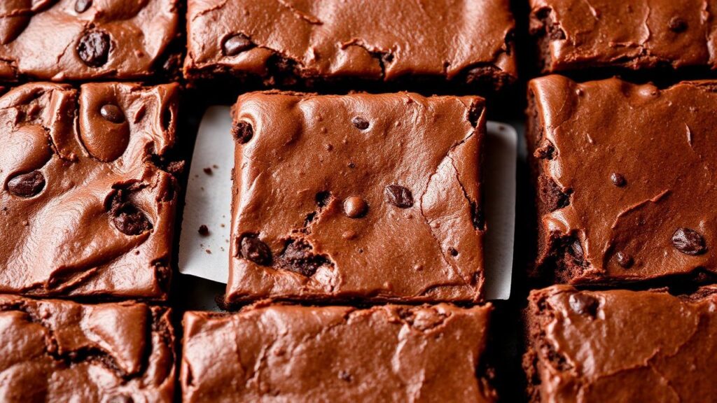 Warm fudgy brownies from the oven with gooey center