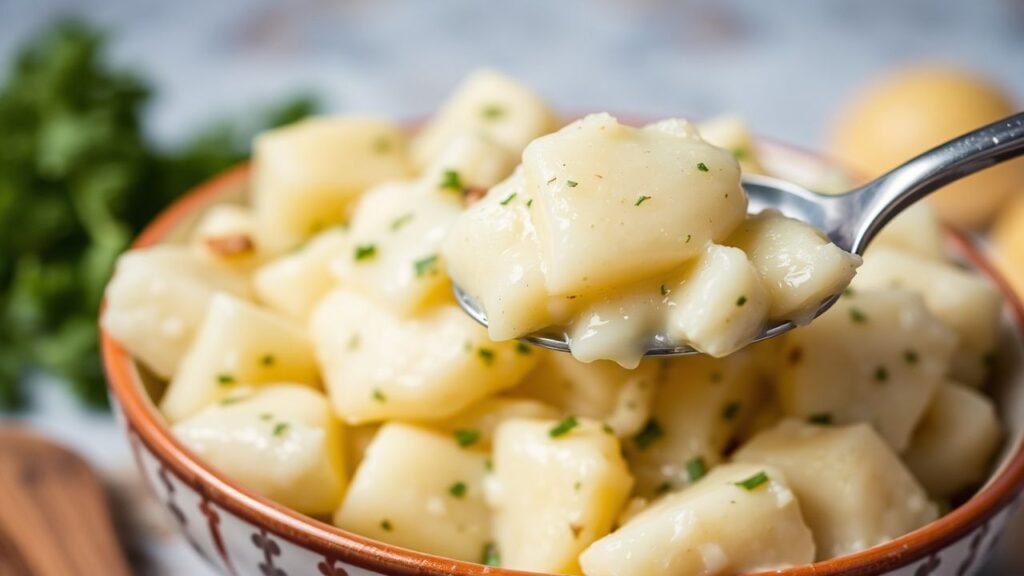 classic potato salad with vibrant colors and traditional flavors