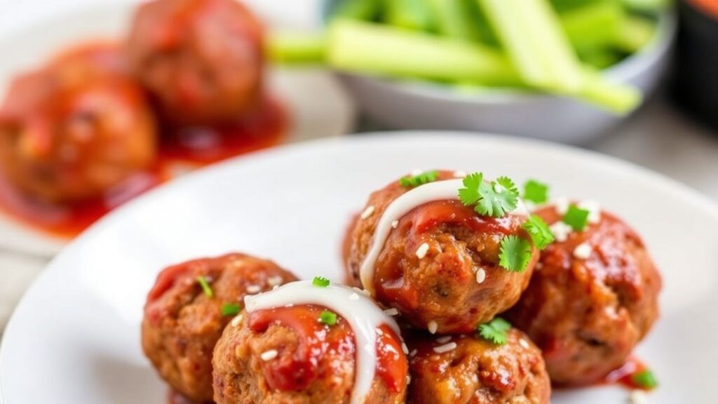 15-minute firecracker meatballs ready to serve with spicy-sweet glaze.