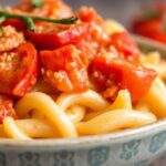 وعاء مكرونة كريمية مع طماطم طازجة، دليل “Creamy Macaroni and Tomatoes Guide” لوجبة مثالية.