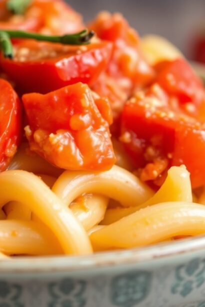 وعاء مكرونة كريمية مع طماطم طازجة، دليل “Creamy Macaroni and Tomatoes Guide” لوجبة مثالية.