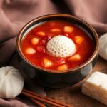 وعاء شوربة الفاصوليا الحمراء الساخنة مع موچي مطاطي لذيذ، أجواء دافئة وشهية