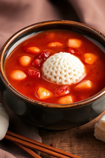 وعاء شوربة الفاصوليا الحمراء الساخنة مع موچي مطاطي لذيذ، أجواء دافئة وشهية