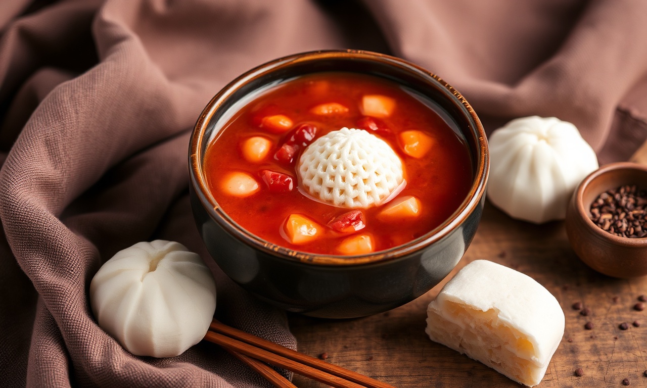 وعاء شوربة الفاصوليا الحمراء الساخنة مع موچي مطاطي لذيذ، أجواء دافئة وشهية