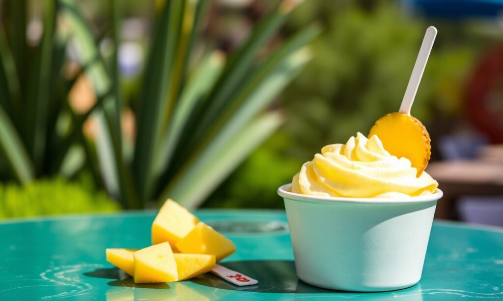 Homemade pineapple dole whip with fresh garnish
