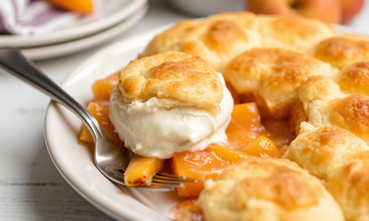 Irresistible Southern peach cobbler with fluffy biscuit topping.