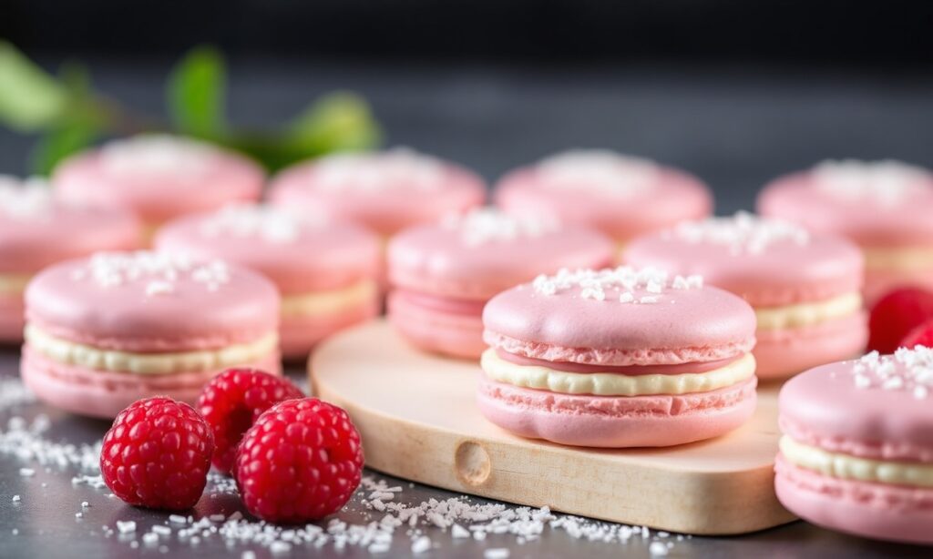Perfectly Light almond meringue macarons with raspberry bliss.